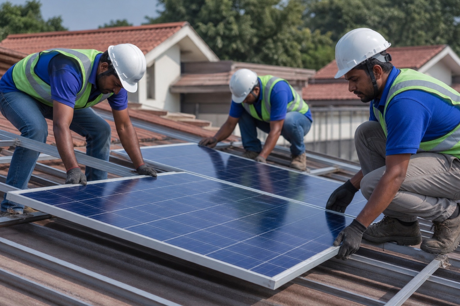 SOLARIAN team installing Tata Power Solar rooftop panels