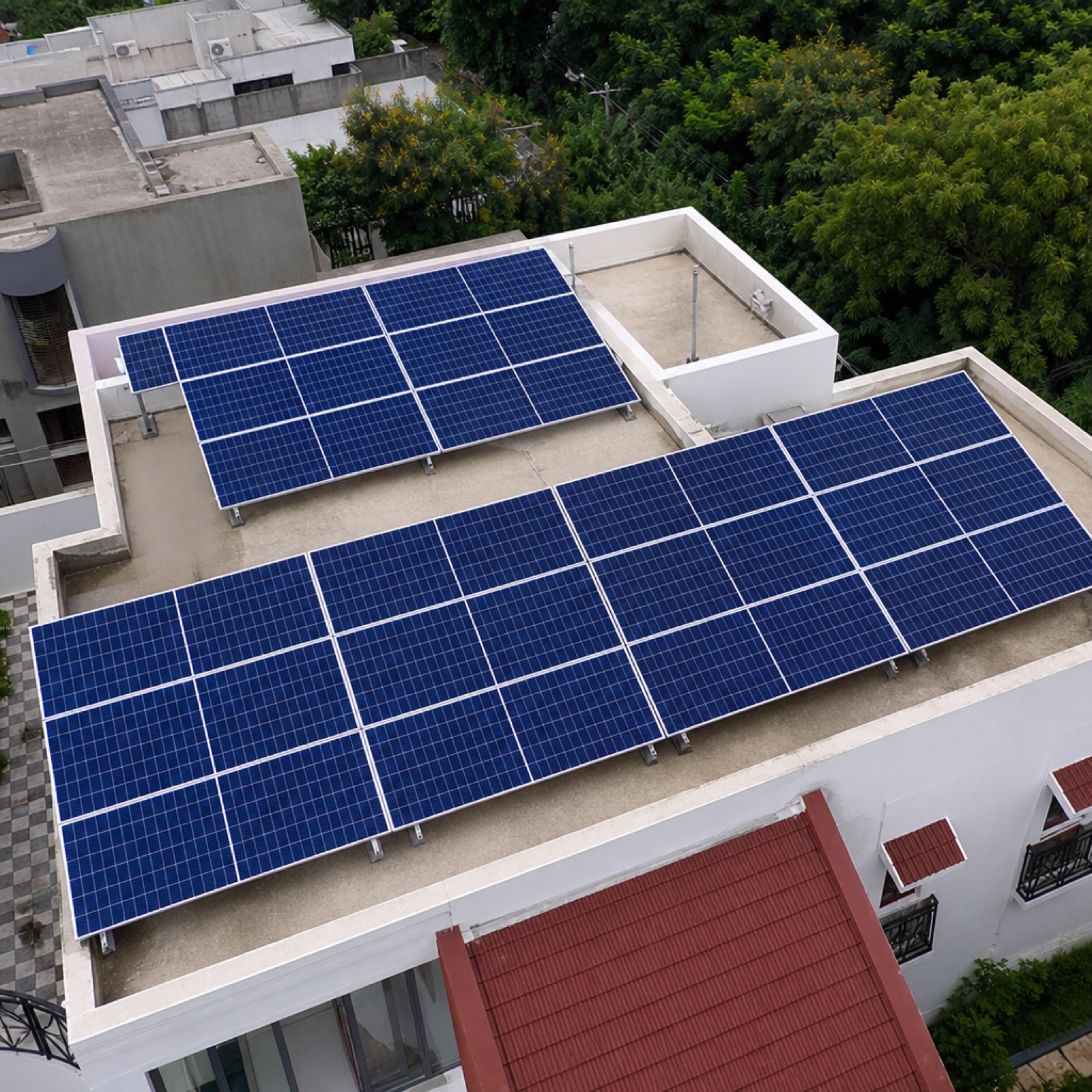 Aerial rooftop Tata Power Solar installation